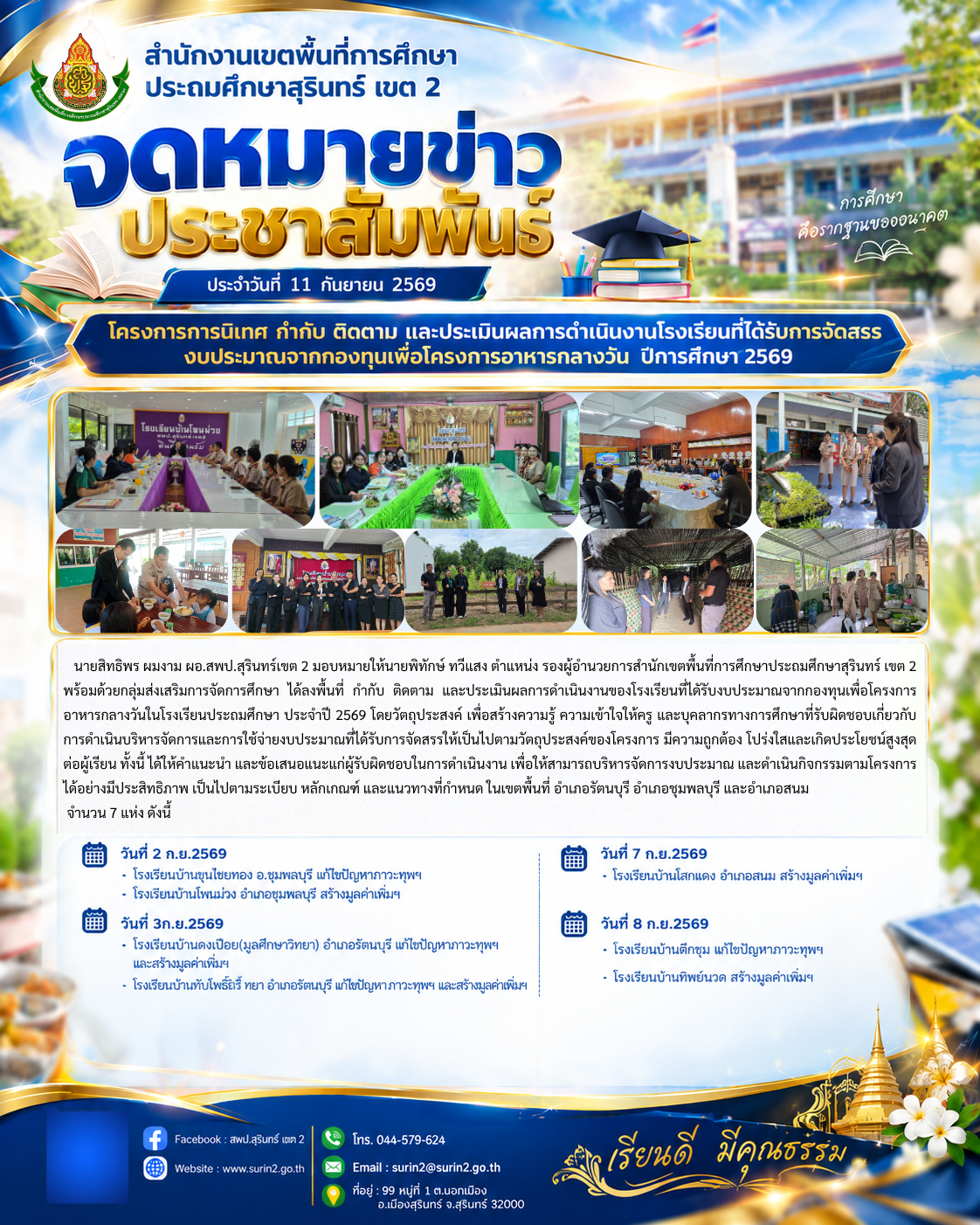 โครงการการนิเทศ กำกับ ติดตาม และประเมินผลการดำเนินงานโรงเรียนที่ได้รับการจัดสรรงบประมาณจากกองทุนเพื่อโครงการอาหารกลางวันประจำปี 2569